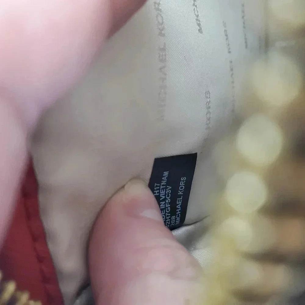 Michael Kors Jet Set East West Signature Brown/Red/Gold Perforated Crossbody Bag